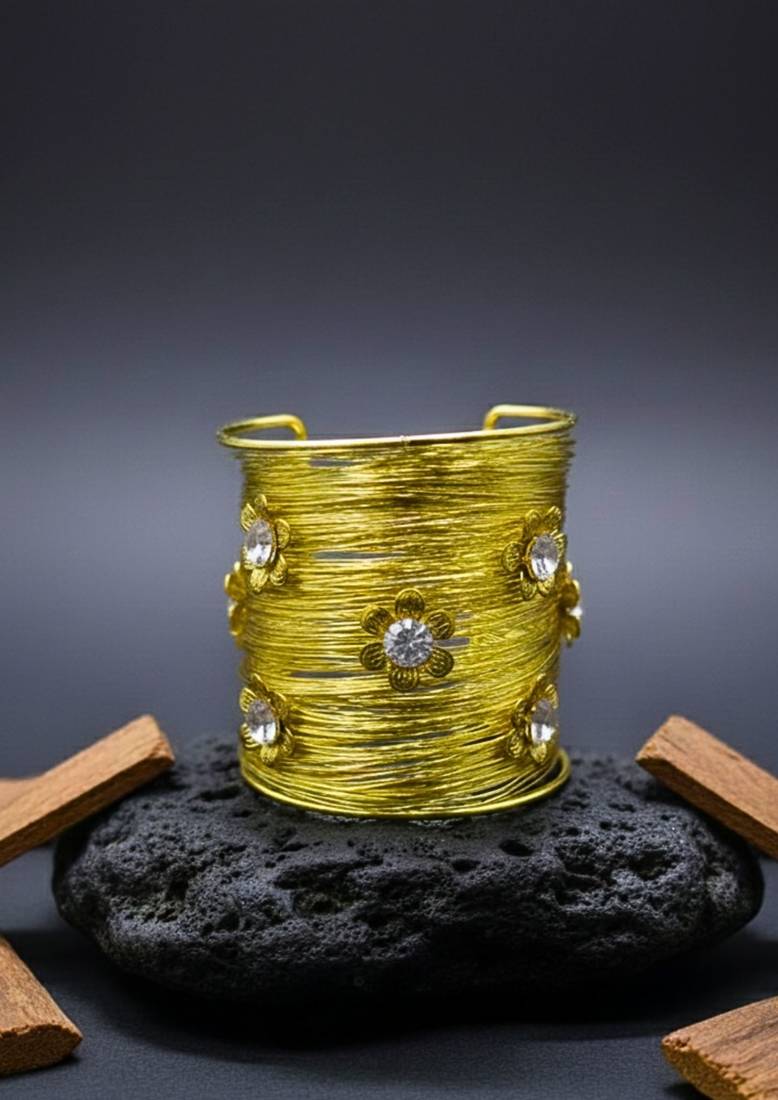 white crystal cz  ad stone fancy floral cuff bangle bracelet