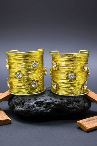 combo of two floral white crystal cz ad stone floral cuff bangle bracelets