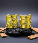 combo of two floral white crystal cz ad stone floral cuff bangle bracelets