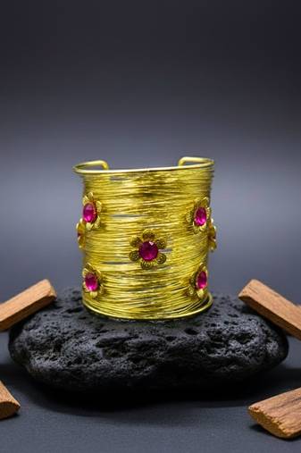 hot pink floral crystal cz ad stone fancy western cuff bangle bracelet