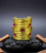 hot pink floral crystal cz ad stone fancy western cuff bangle bracelet