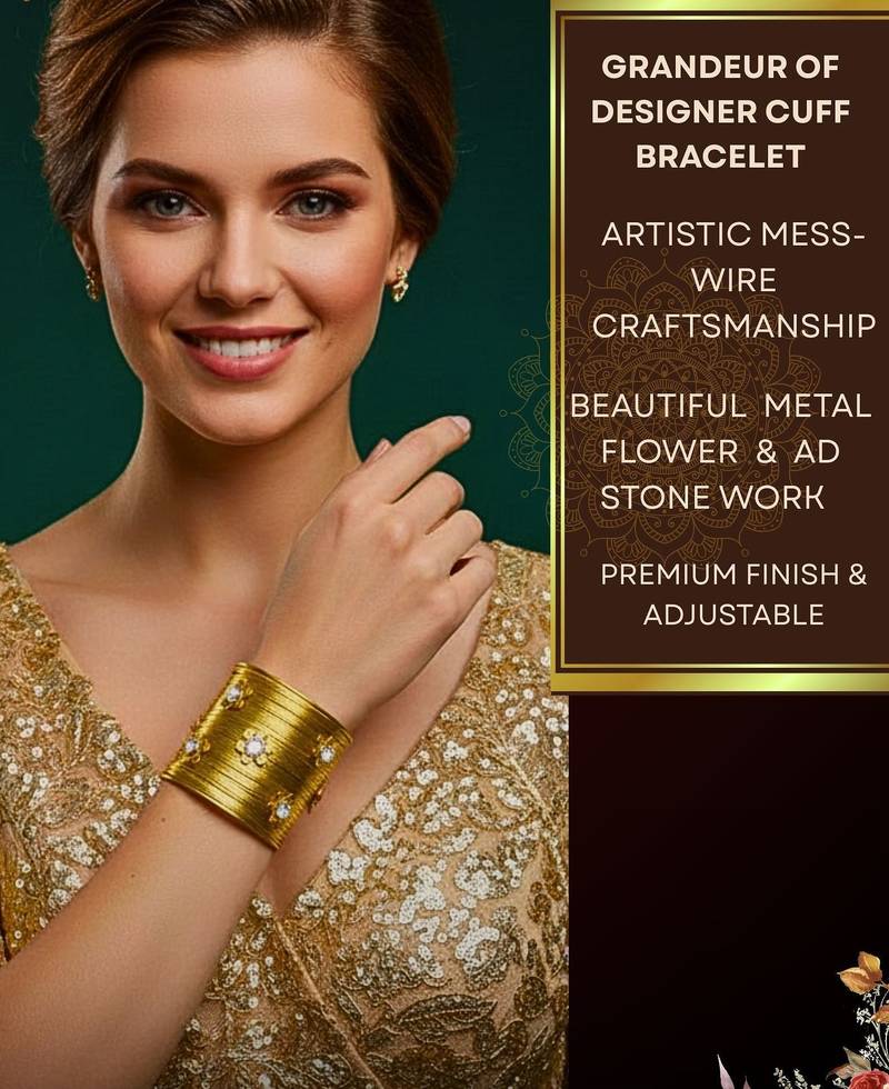 combo of two floral white crystal cz ad stone floral cuff bangle bracelets