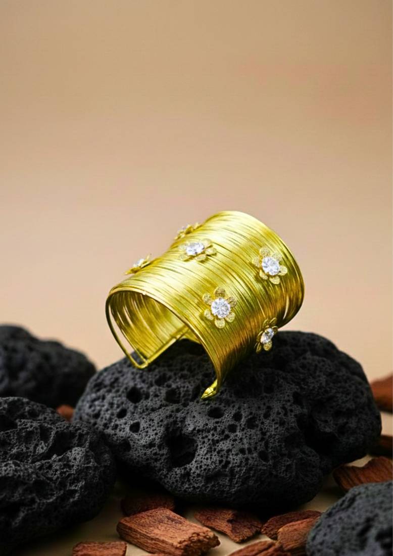 combo of two floral white crystal cz ad stone floral cuff bangle bracelets