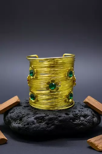 floralgreen crystal cz ad stone fancy western cuff bangle bracelet