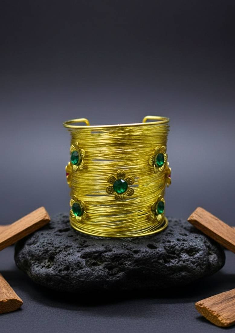 floralgreen crystal cz ad stone fancy western cuff bangle bracelet