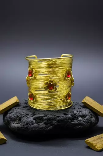 floral red crystal cz ad stone fancy western cuff bangle bracelet