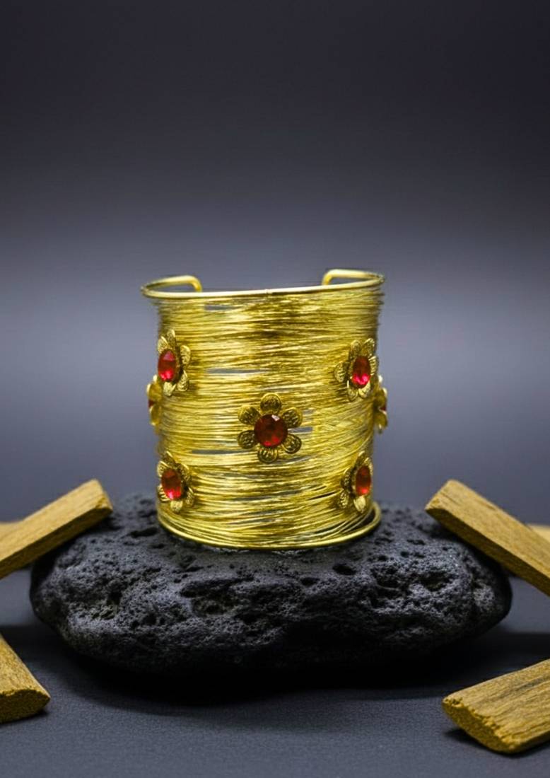 floral red crystal cz ad stone fancy western cuff bangle bracelet