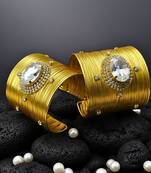 combo of two white crystal cz ad stone floral cuff bangle bracelets