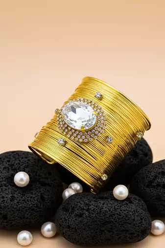 white crystal cz  ad stone fancy floral cuff bangle bracelet