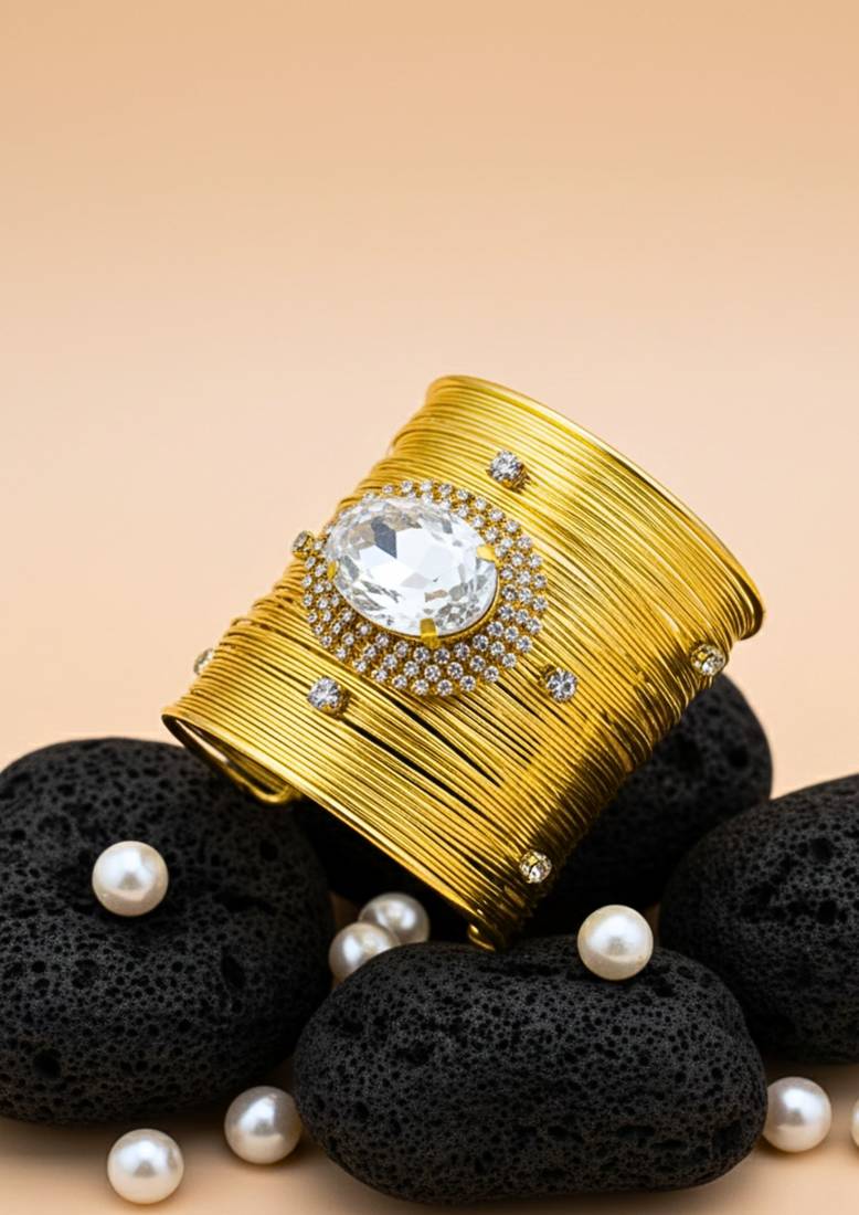 white crystal cz  ad stone fancy floral cuff bangle bracelet