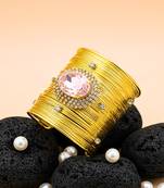 pink crystal cz  ad stone fancy floral cuff bangle bracelet