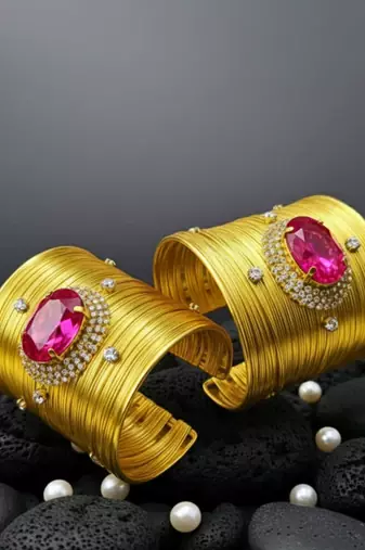 combo of two hot pink crystal cz ad stone western cuff bangle bracelets