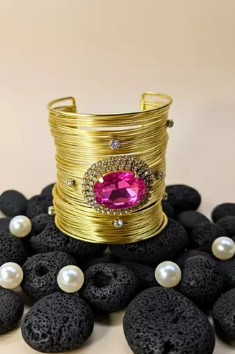 hot pink crystal cz ad stone fancy western cuff bangle bracelet