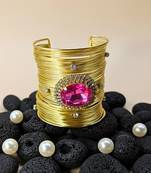 hot pink crystal cz ad stone fancy western cuff bangle bracelet