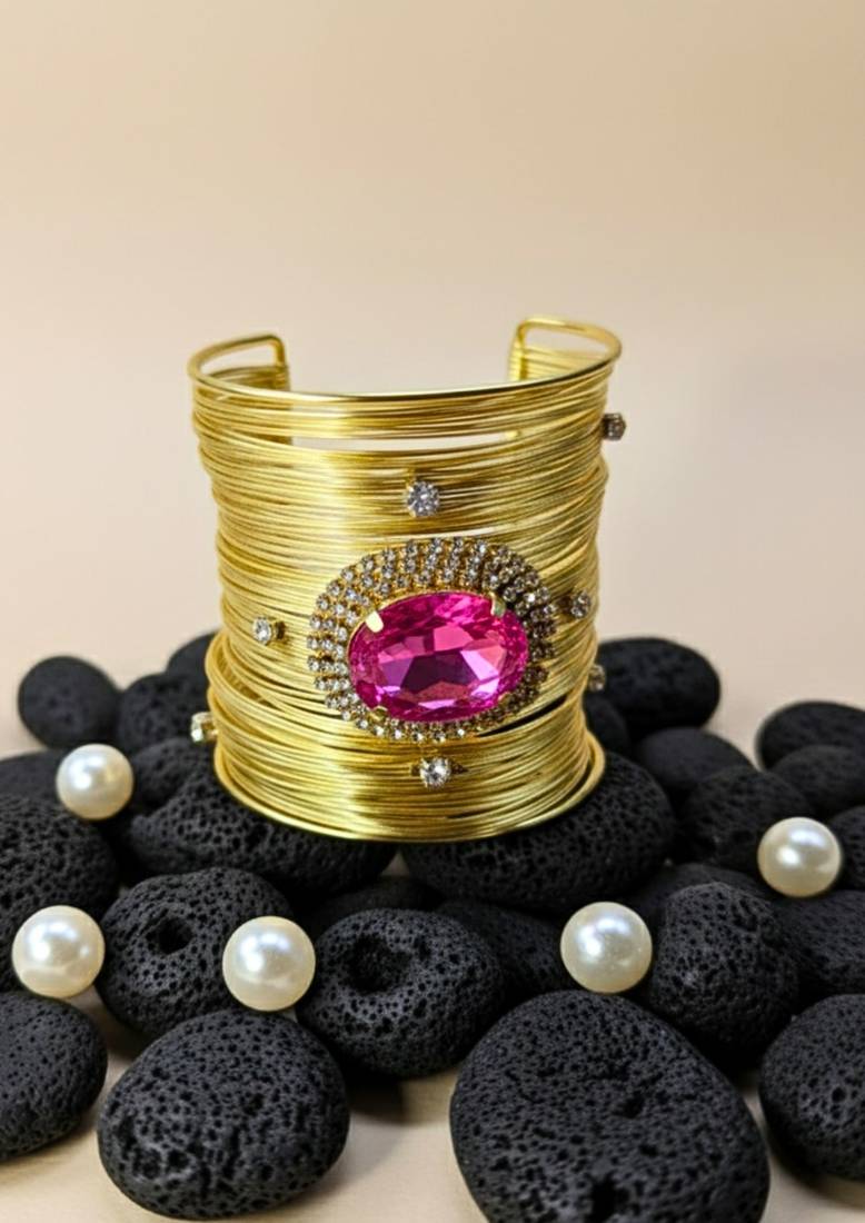 hot pink crystal cz ad stone fancy western cuff bangle bracelet