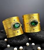 combo of two green crystal cz ad stone western cuff bangle bracelets