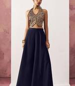 blue Jacquard crop top style readymade lehenga set