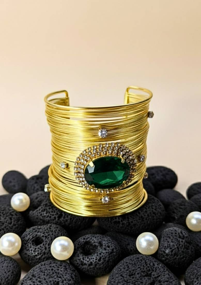 green crystal cz ad stone fancy western cuff bangle bracelet