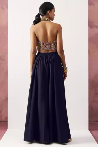 blue Jacquard crop top style readymade lehenga set