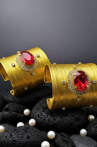combo of two red crystal cz ad stone western cuff bangle bracelets