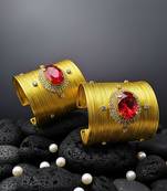 combo of two red crystal cz ad stone western cuff bangle bracelets