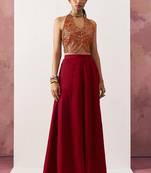 maroon jacquard crop top style readymade lehenga set