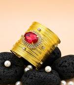 red crystal cz ad stone fancy western cuff bangle bracelet