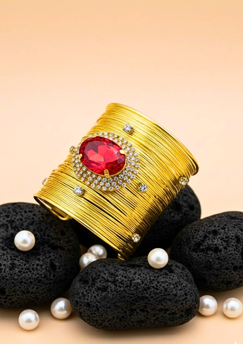 red crystal cz ad stone fancy western cuff bangle bracelet