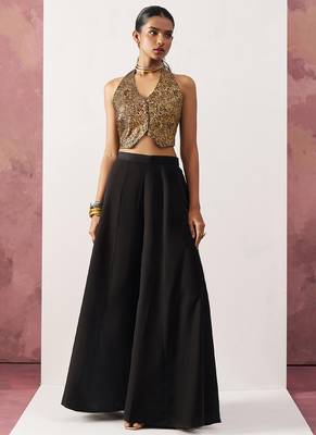 black Jacquard crop top style readymade lehenga set 1