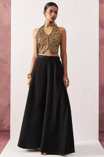 black Jacquard crop top style readymade lehenga set