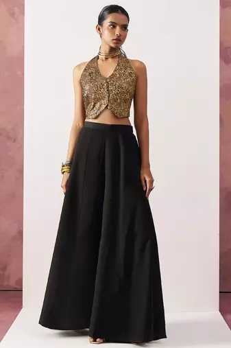 black Jacquard crop top style readymade lehenga set