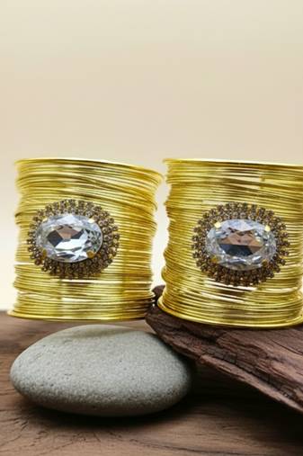 combo of two white crystal cz ad stone floral cuff bangle bracelets