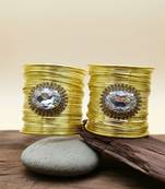 combo of two white crystal cz ad stone floral cuff bangle bracelets