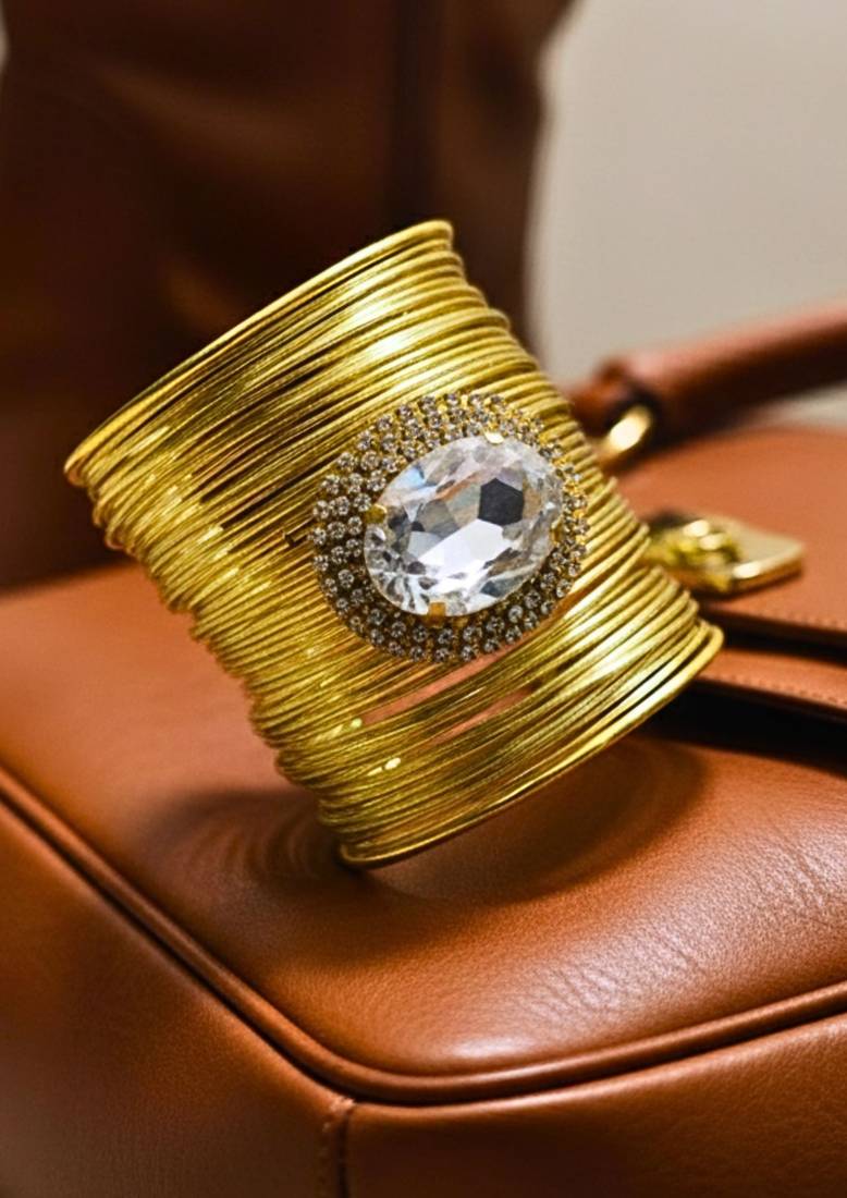 white crystal cz  ad stone fancy floral cuff bangle bracelet