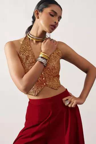 maroon jacquard crop top style readymade lehenga set