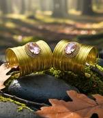 combo of two pink crystal cz ad stone floral cuff bangle bracelets