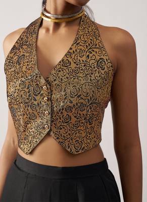 black Jacquard crop top style readymade lehenga set 2