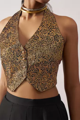 black Jacquard crop top style readymade lehenga set