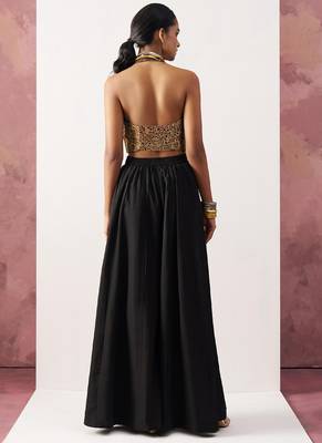 black Jacquard crop top style readymade lehenga set 3