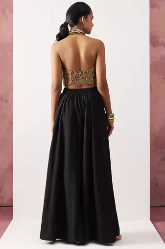 black Jacquard crop top style readymade lehenga set