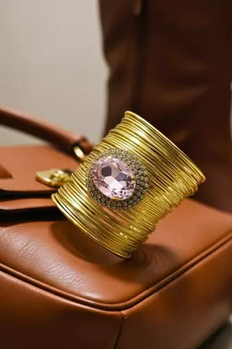 pink crystal cz  ad stone fancy floral cuff bangle bracelet