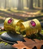 combo of two hot pink crystal cz ad stone western cuff bangle bracelets