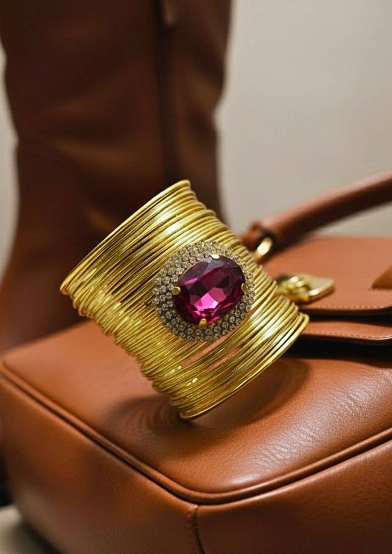 hot pink crystal cz ad stone fancy western cuff bangle bracelet