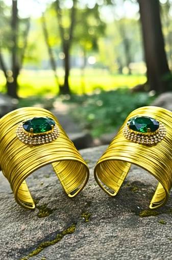 combo of two green crystal cz ad stone western cuff bangle bracelets