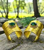 combo of two green crystal cz ad stone western cuff bangle bracelets