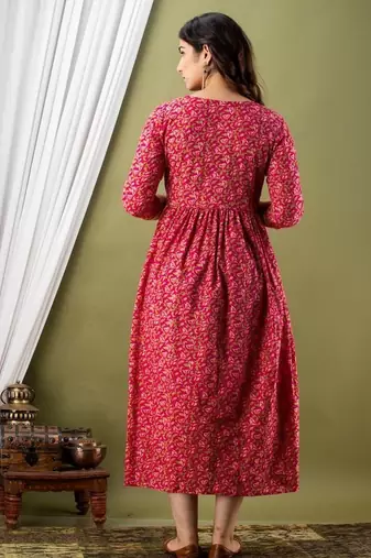 Women floral printed round neck  cotton maternity dress