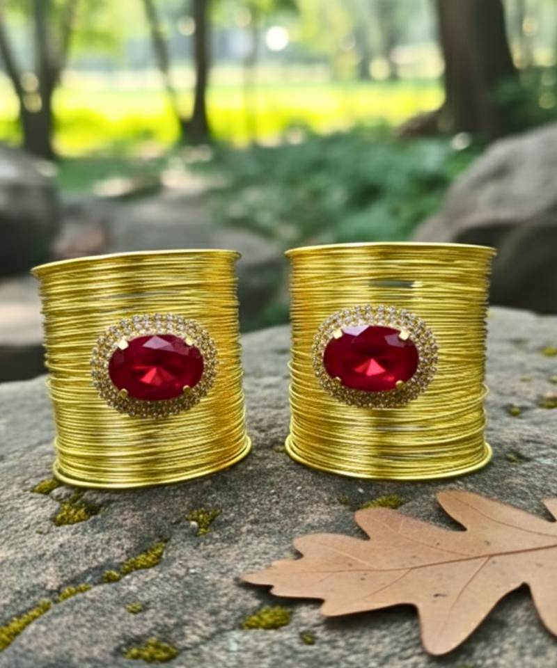 combo of two red crystal cz ad stone western cuff bangle bracelets