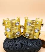 combo of two white crystal cz pearls stone floral cuff bangle bracelets