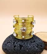 white crystal cz pearls stone fancy floral cuff bangle bracelet