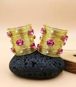 combo of two pink crystal cz pearls stone floral cuff bangle bracelets